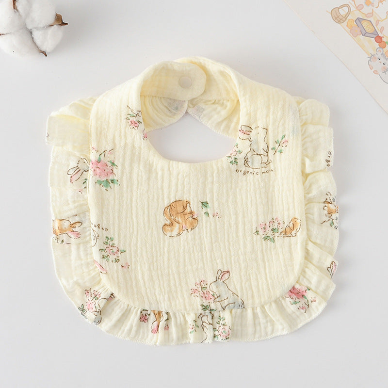 Baby Ruffled Cotton Bib – Printed Gauze Lace Absorbent Feeding Bib