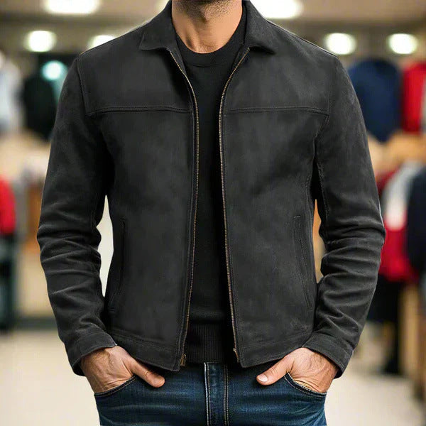 Men’s Casual Trendy Leather Jacket – Lapel Collar Stylish Outerwear for Fall & Winter