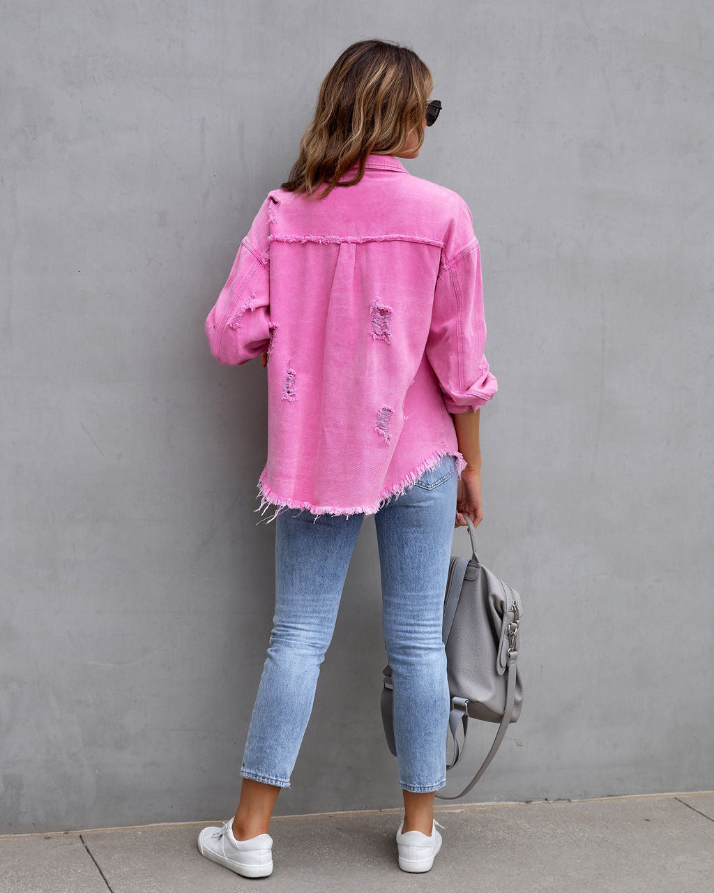 Women’s Fashion Ripped Shirt Jacket – Casual Autumn & Spring Top, Trendy Outerwear