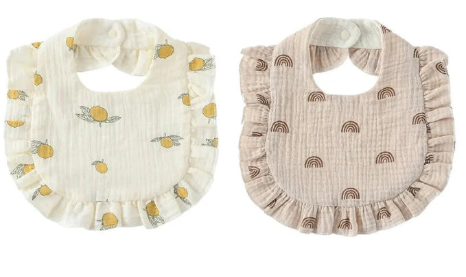 Baby Ruffled Cotton Bib – Printed Gauze Lace Absorbent Feeding Bib