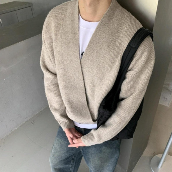 Men’s Relaxed-Fit V-Neck Knit Jacket – Minimalist Versatile Sweater