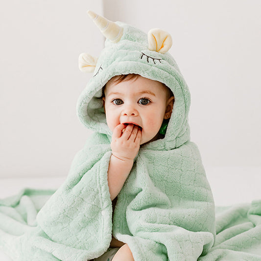 Baby Coral Fleece Hooded Bath Towel – Lion & Koala Animal Bath Wrap for Infants