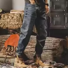 Men’s Designer Brand Straight Leg Denim Pants - High Quality Blue Trousers for Spring and Fall. Versatile Fashion Jeans for Outdoor Parties and Cool Weather.