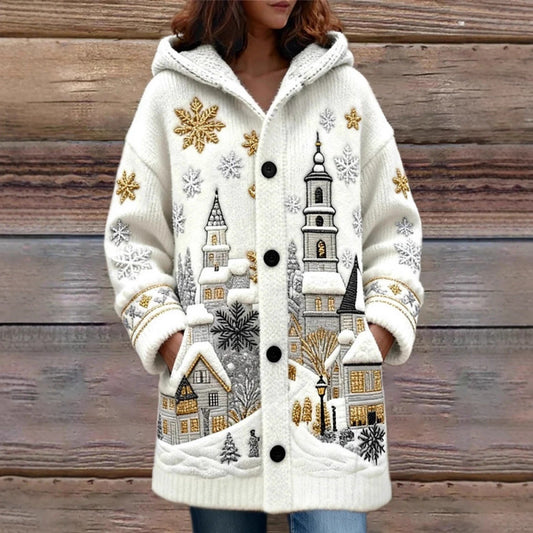 Women’s Christmas 3D Printed Casual Cloak Coat – Festive Winter Outerwear