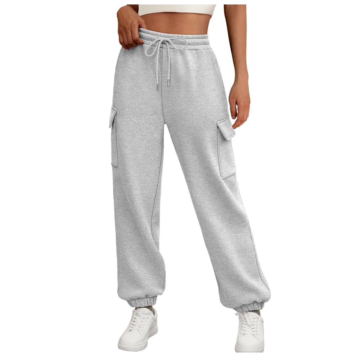 Women’s Fleece-Lined Sweatpants – Baggy Jogger Trousers with Pockets, Casual Fall Cargo Pants