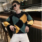 Men’s Contrast-Color Knit Crew Neck Sweater – Fashionable Casual Pullover