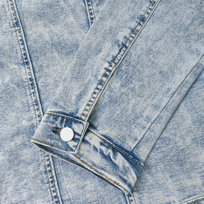 Men’s Denim Shirt Jacket – Trendy Slim Fit Polo Collar Casual Jacket