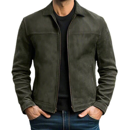 Men’s Casual Trendy Leather Jacket – Lapel Collar Stylish Outerwear for Fall & Winter