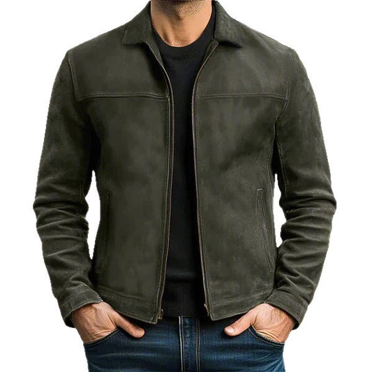 Men’s Casual Trendy Leather Jacket – Lapel Collar Stylish Outerwear for Fall & Winter