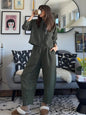 Women’s Loose Breathable Grid Long-Sleeve Vest & Pants Set.
