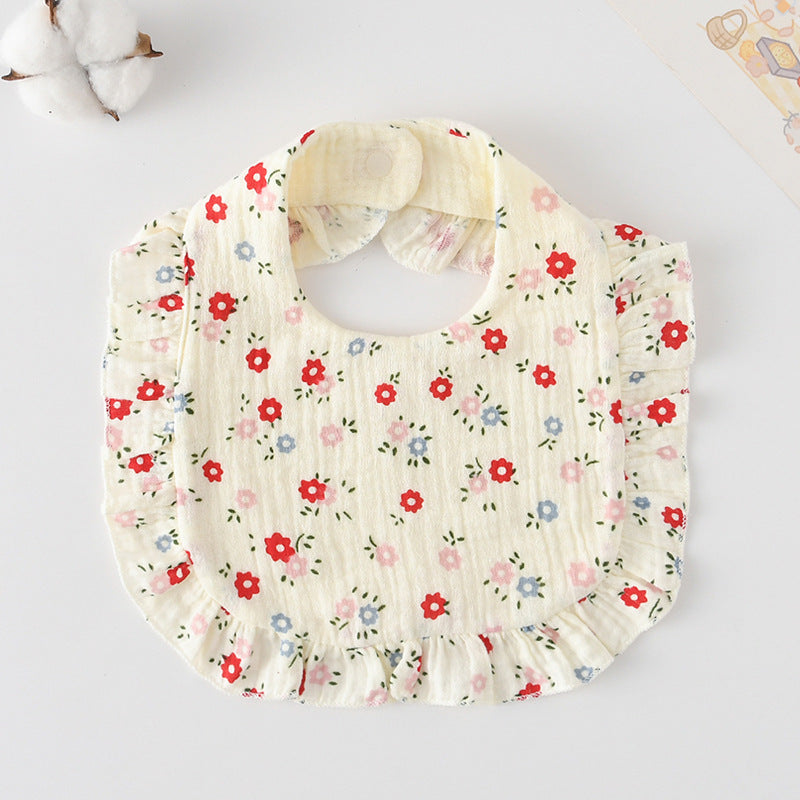 Baby Ruffled Cotton Bib – Printed Gauze Lace Absorbent Feeding Bib