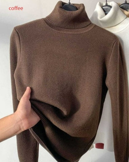 Women’s Fleece Turtleneck Sweater – Warm Thick Knitted Pullover Top for Winter