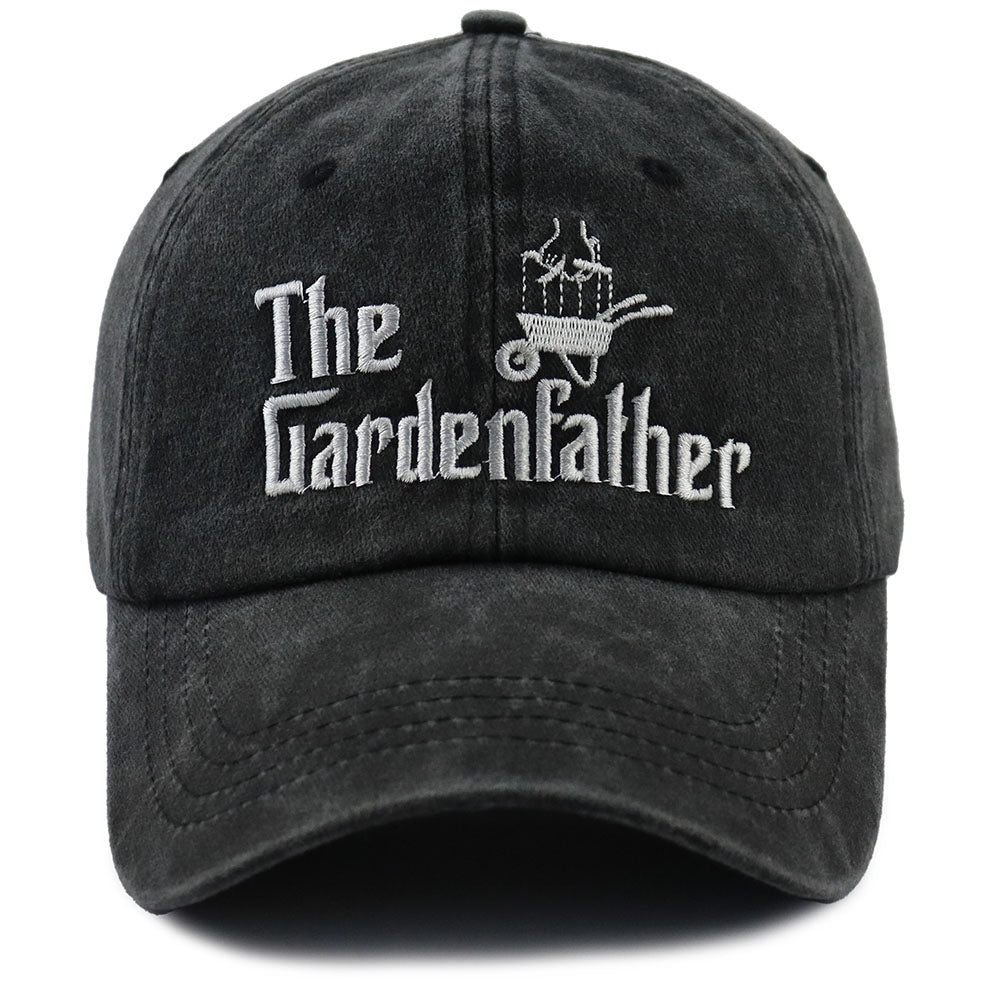 Men’s Black “The Garden Father” Baseball Cap – Funny Embroidered Adjustable Cotton Hat