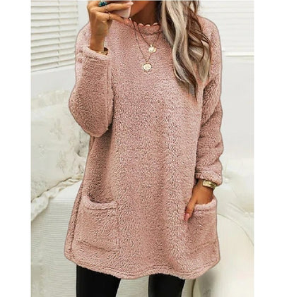 Women’s Fleece Pullover Hoodie – Warm Thick Long-Sleeve Sweater with Pockets, Casual Fall/Winter Plush Top