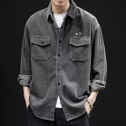 Men’s Corduroy Shirt – Plus-Size Oversized Long-Sleeve Shirt for Spring and Autumn