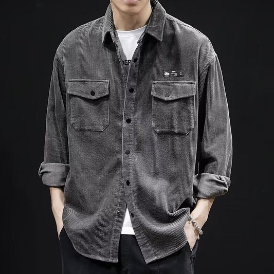 Men’s Corduroy Shirt – Plus-Size Oversized Long-Sleeve Shirt for Spring and Autumn