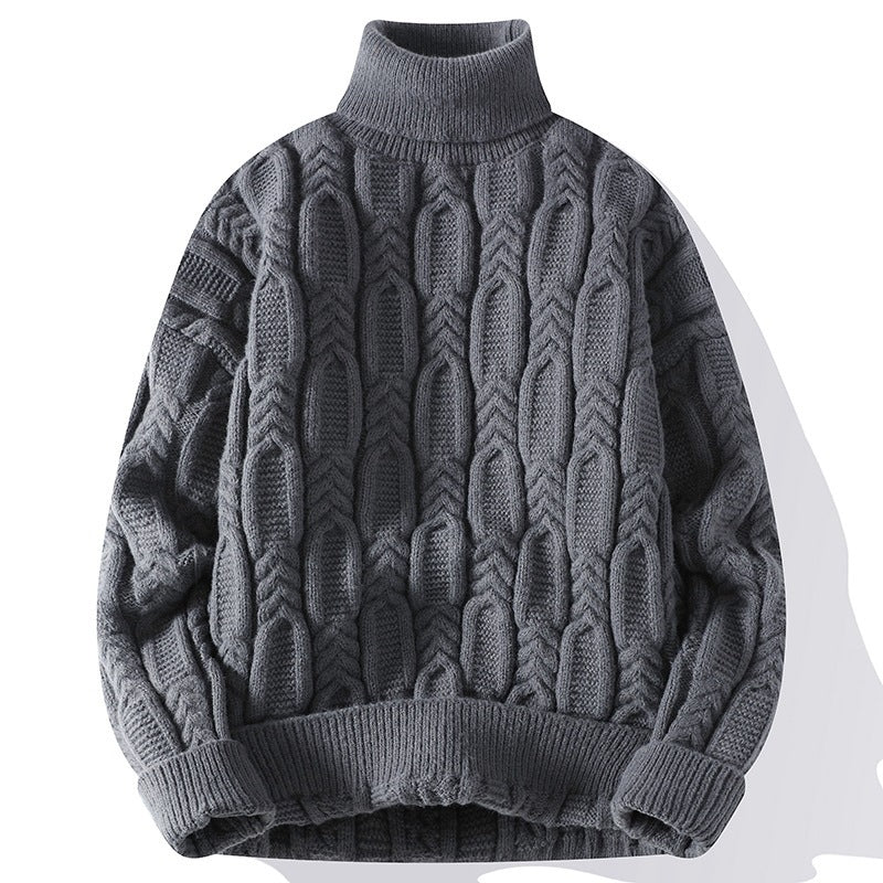 Men’s Autumn Winter Turtleneck Cable Knit Sweater – Casual Fit Warm Pullover