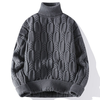 Men’s Autumn Winter Turtleneck Cable Knit Sweater – Casual Fit Warm Pullover