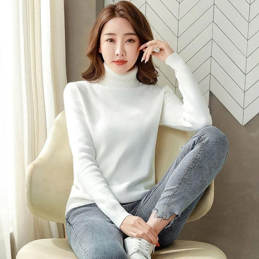 Women’s Fleece Turtleneck Sweater – Warm Thick Knitted Pullover Top for Winter