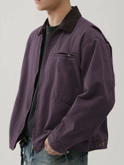 Men’s Turn-Down Collar Jacket – Washed Tooling Coat for Spring & Autumn