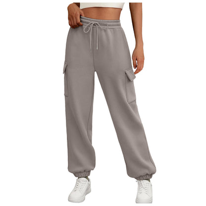 Women’s Fleece-Lined Sweatpants – Baggy Jogger Trousers with Pockets, Casual Fall Cargo Pants