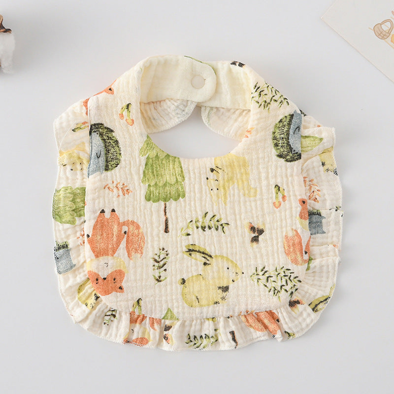 Baby Ruffled Cotton Bib – Printed Gauze Lace Absorbent Feeding Bib