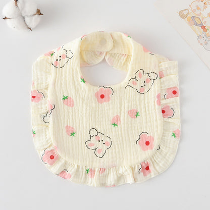 Baby Ruffled Cotton Bib – Printed Gauze Lace Absorbent Feeding Bib