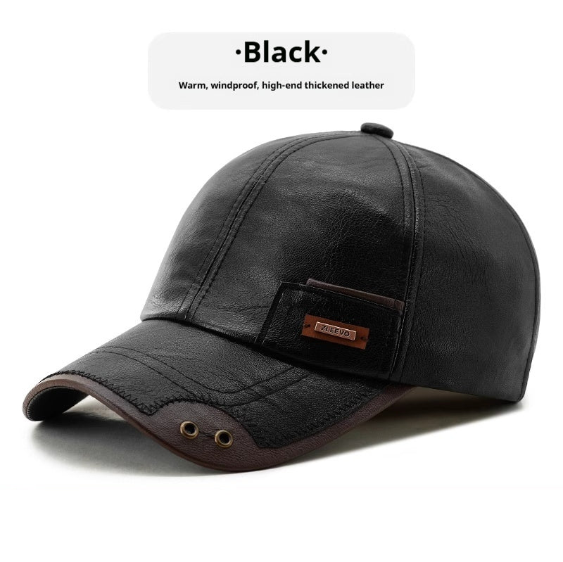Winter Leather Baseball Cap – Warm Fleece-Lined Windproof and Snowproof Hat