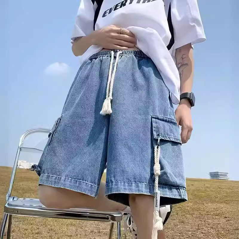 Men’s American Retro Workwear Denim Pants – Loose Casual Thin Summer Trousers