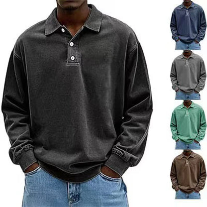 Men’s Fall Polo Shirt Long Sleeve – High-Quality, Breathable, Casual Solid T-Shirt