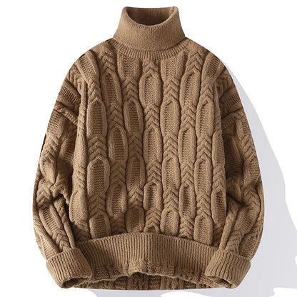 Men’s Autumn Winter Turtleneck Cable Knit Sweater – Casual Fit Warm Pullover