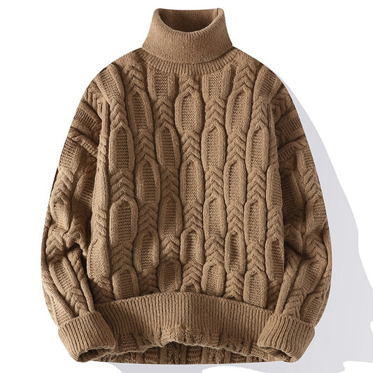 Men’s Autumn Winter Turtleneck Cable Knit Sweater – Casual Fit Warm Pullover