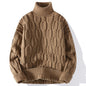 Men’s Autumn Winter Turtleneck Cable Knit Sweater – Casual Fit Warm Pullover