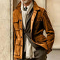 Men’s Regular Cowhide Leather Coat – Casual Trench Jacket with Multi-Pockets