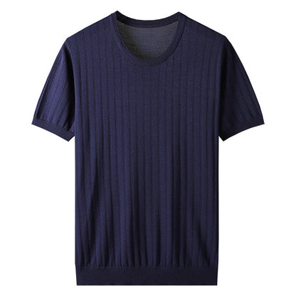 Men’s Hollow-Out Knitted Short-Sleeve Shirt – Casual Breathable Summer Top
