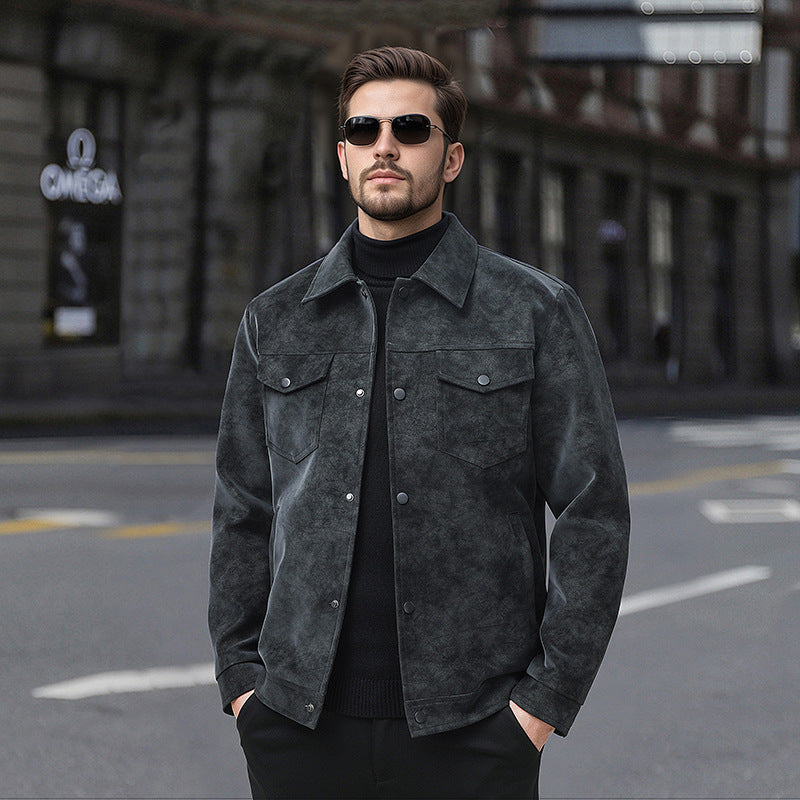 Men’s Vintage American-Style Leather Jacket – Trendy Casual Streetwear Outerwear