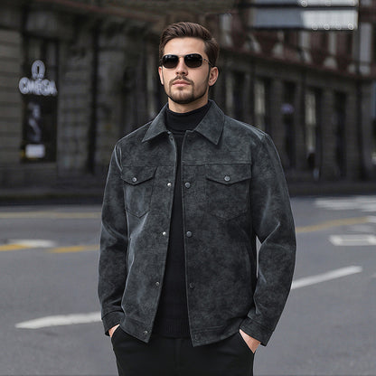 Men’s Vintage American-Style Leather Jacket – Trendy Casual Streetwear Outerwear