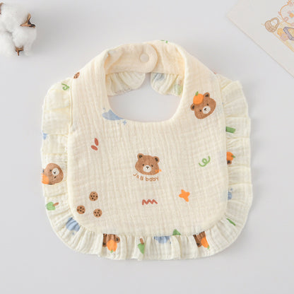 Baby Ruffled Cotton Bib – Printed Gauze Lace Absorbent Feeding Bib
