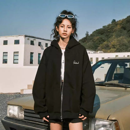 Unisex Zip-Up Hoodie – Trendy High-Street Hooded Cardigan for Couples