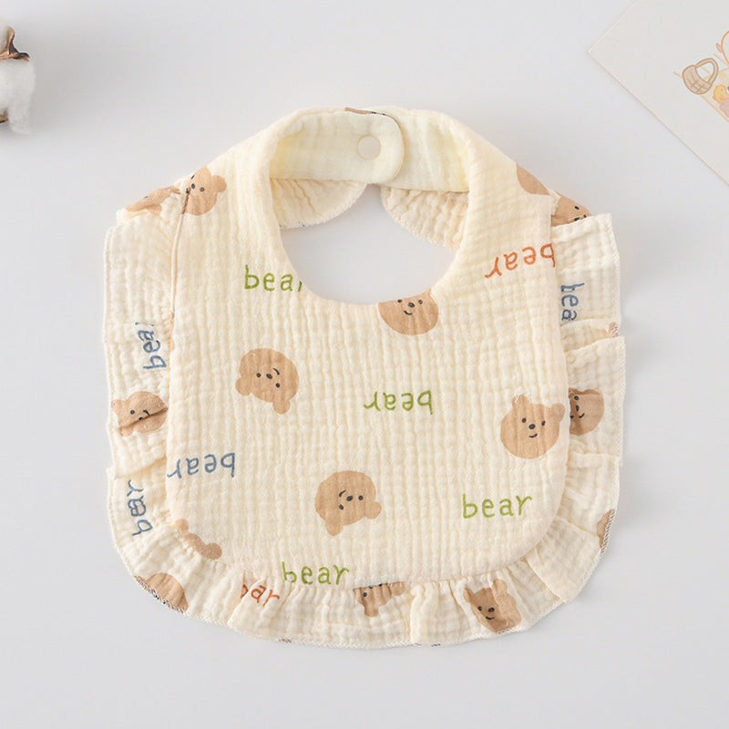 Baby Ruffled Cotton Bib – Printed Gauze Lace Absorbent Feeding Bib