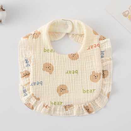 Baby Ruffled Cotton Bib – Printed Gauze Lace Absorbent Feeding Bib