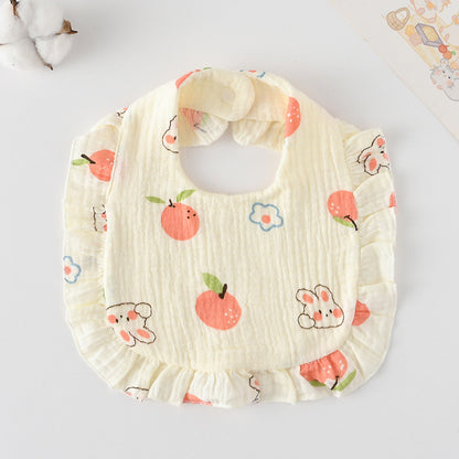 Baby Ruffled Cotton Bib – Printed Gauze Lace Absorbent Feeding Bib