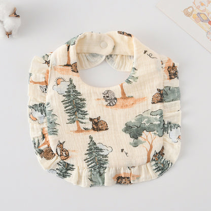 Baby Ruffled Cotton Bib – Printed Gauze Lace Absorbent Feeding Bib