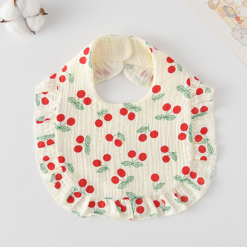 Baby Ruffled Cotton Bib – Printed Gauze Lace Absorbent Feeding Bib