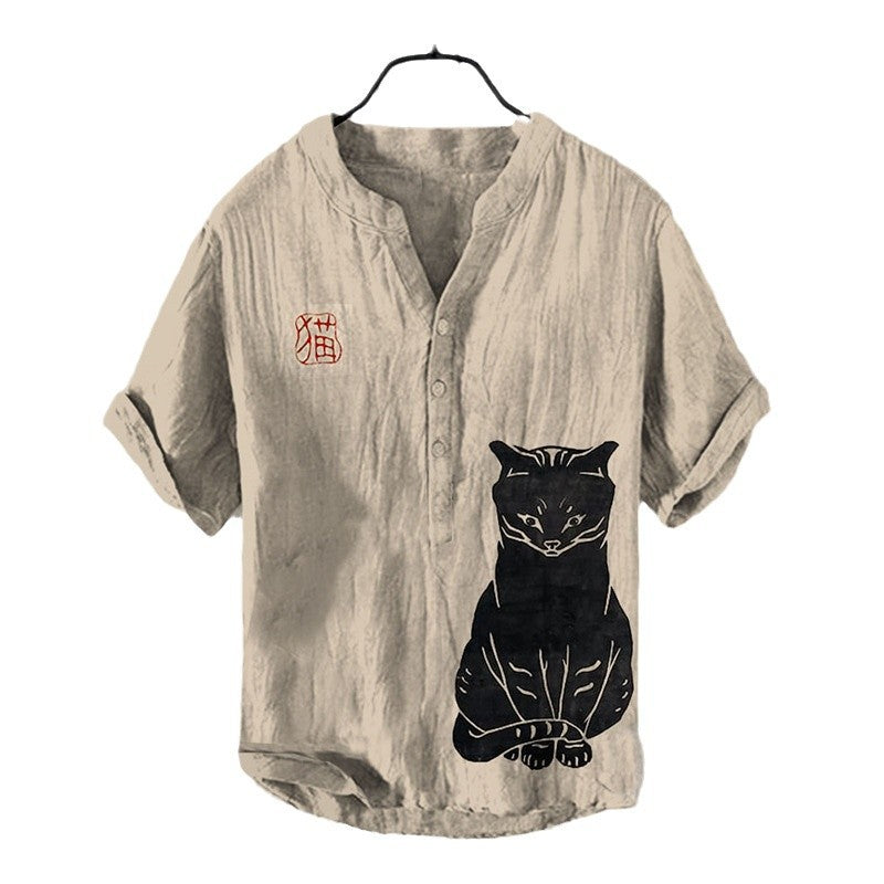 Men’s Retro Printed Short-Sleeve T-Shirt – Casual Loose-Fit Summer Top.