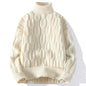 Men’s Autumn Winter Turtleneck Cable Knit Sweater – Casual Fit Warm Pullover