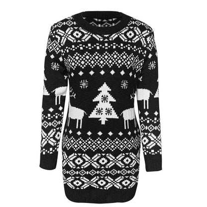 Women’s Festive Knitted Christmas Sweater – Soft Jacquard Pullover with Elk & Snowflake Design