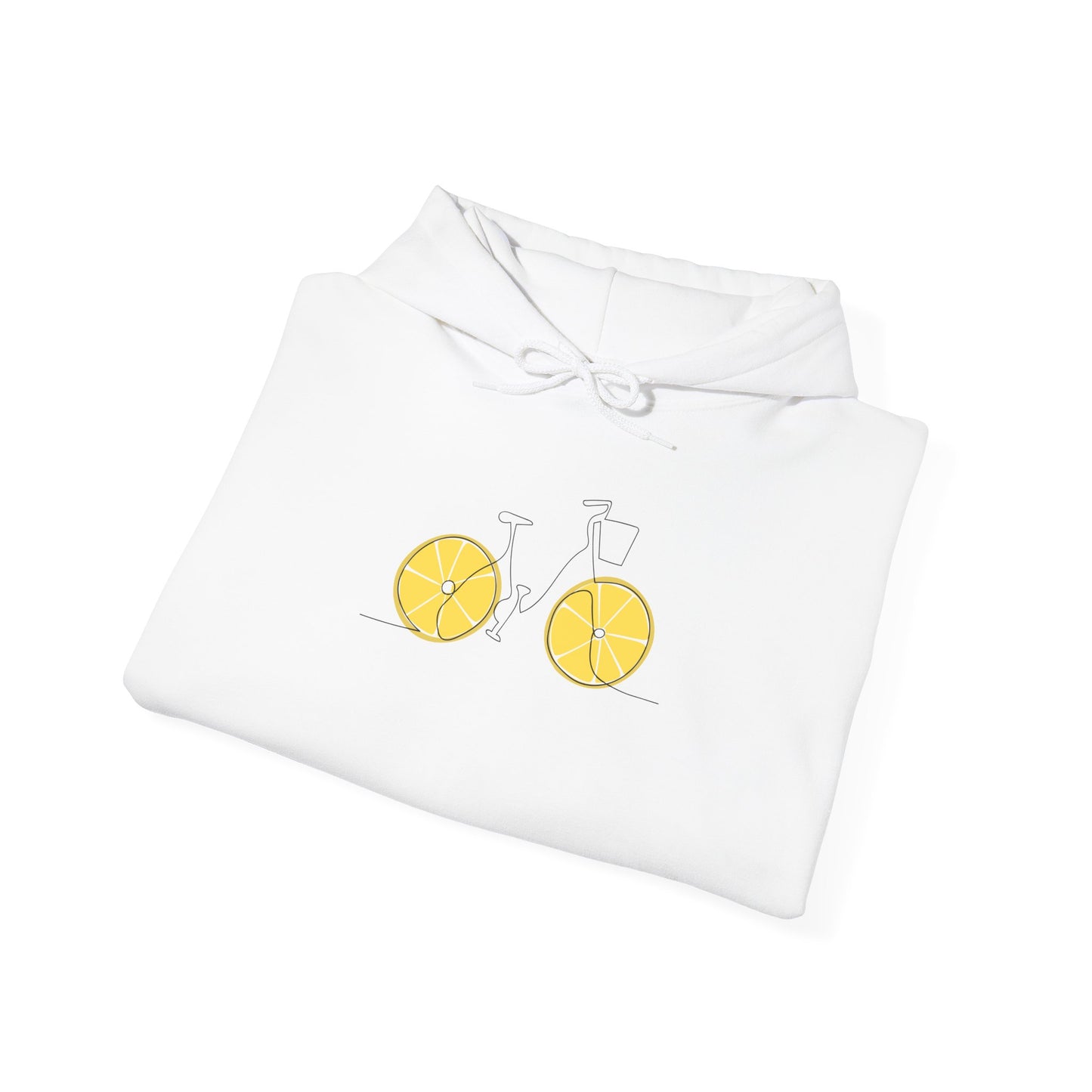 Lemon Bicycle Hoodie — Playful Citrus Wheels Graphic Sweatshirt