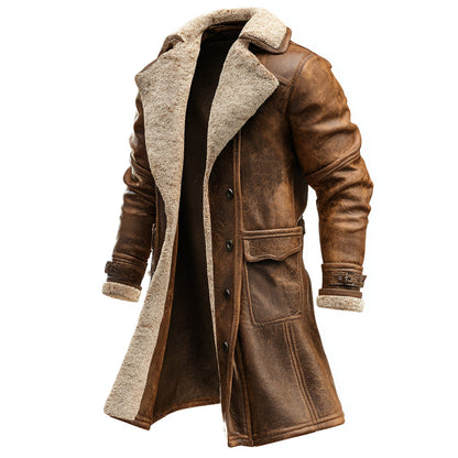 Men’s Brown Suede Long Coat – Retro Vintage Jacket for Fall & Winter Fashion