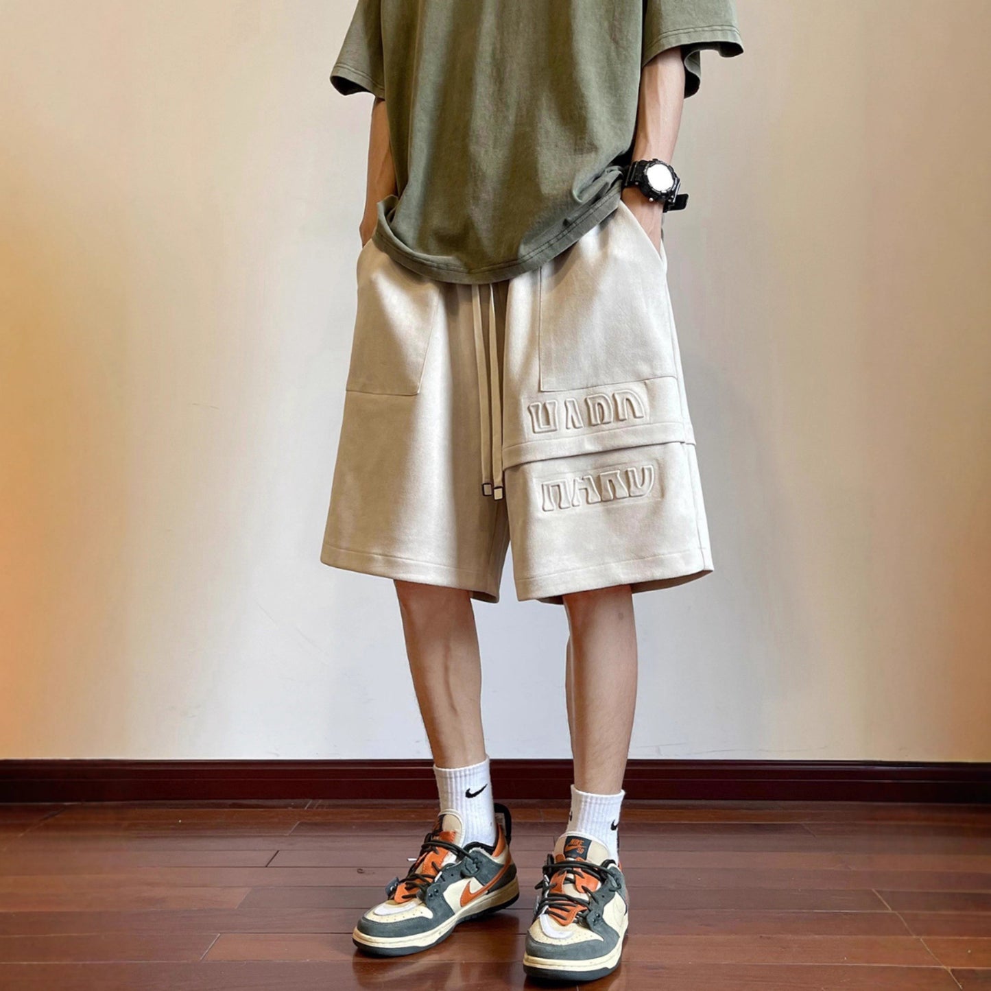 Men’s Heavyweight Suede Capri Shorts – Casual Mid-Length Comfort Fit Pants